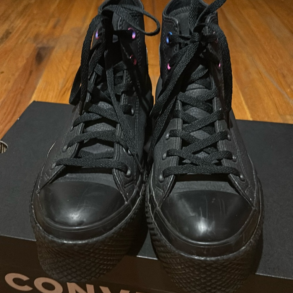 Gently used Converse black/black CTAS 2x platform sneaker tiny scuffs on toes
